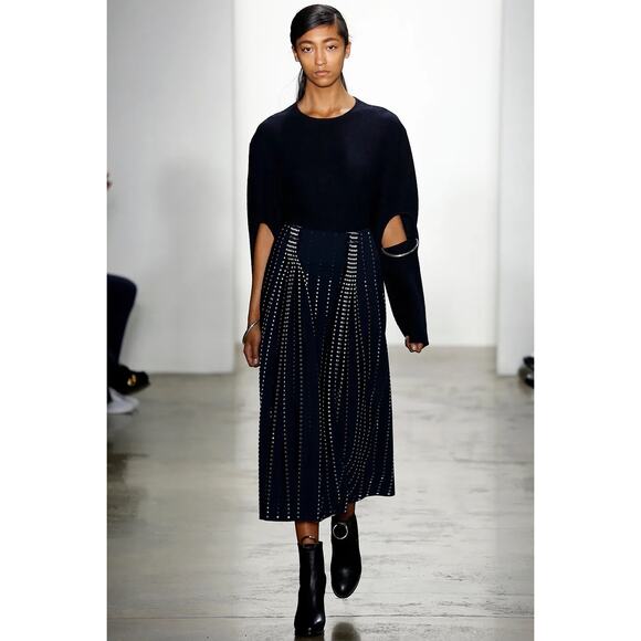 Dion Lee Embellished Perforated Pleated Skirt US 8 Blue Polyester Zipper 2016 - Picture 4 of 16